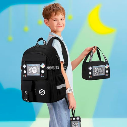 Scothen Boys Backpack, Cool Luminous Kids School Backpacks with Lunch Bag - color: Black
