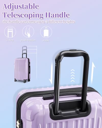 Carry On Luggage 22x14x9 Airline Approved, Suitcases with Wheels - color: Lavender, size: S(carry-on-20")