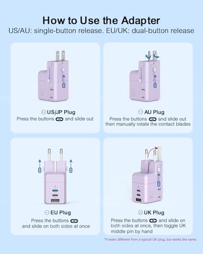 BEONDON Universal Travel Adapter 25W USB-C PD Charger Worldwide Plug - color: Purple-25