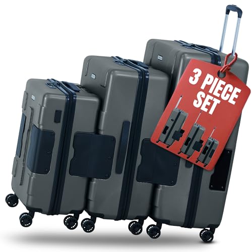 TACH Patented Connecting Hard Shell 3 Piece Luggage Set - 20, 24 & 28 inch Luggage | Carry-On, Medium & Large Rolling Suitcases - Slate Grey - color: Slate Grey, size: 3-Piece Set