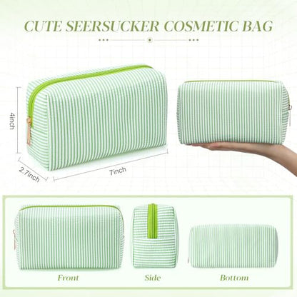 Sanwuta 6 Pcs Seersucker Cosmetic Bags Bulk, Striped Zippered,Green - color: Green