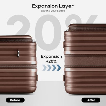 Joyway Luggage Sets 5 Piece with Front Pocket, Expandable Top Opening Suitcase Set, PC Hardside Carry on Suitcase with Spinner Wheels and TSA Lock (Coffee) - color: Coffee, size: 5 Piece Set (20/24/28 Inch)