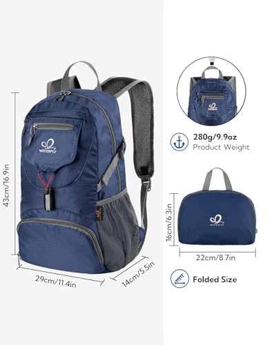 WATERFLY Small Lightweight Packable Backpack: 20l Hiking Daypack Man Woman - color: Dark Blue