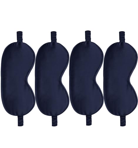 4PACK Sleep Masks Satin Eye Mask Silk Eyes Cover Silky Blindfold Blackout Eyeshade Soft Eyeshades Sleeping Covers Travel Nap - color: Navy