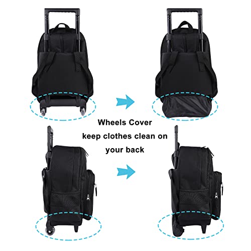 Tilami Rolling Backpack 18 inch Double Handle with Lunch Bag Wheeled Kids Backpack for Girls and Boys, Black - color: Black