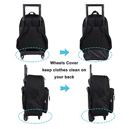Tilami Rolling Backpack 18 inch Double Handle with Lunch Bag Wheeled Kids Backpack for Girls and Boys, Black - color: Black