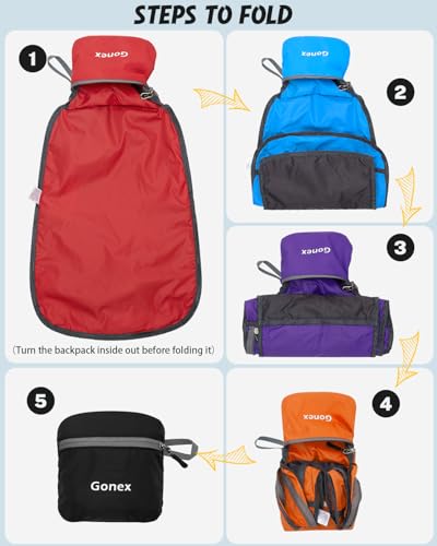 Gonex Packable Daypack Backpack 20L Lightweight Foldable Travel Bag - color: Orange