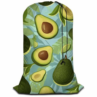 Swono Avocado Large Laundry Bag Washable Large Dirty Clothes, Fruit Slices Exotic Monster Leaves Drawstring Organizer Bag, Fit Hamper Basket Camp Travel Home Dorm, Blue - color: Avocado