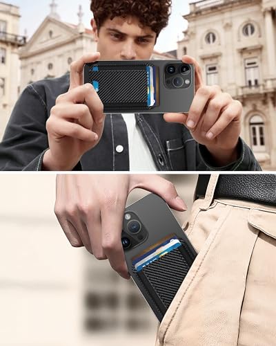 HiWe for MagSafe Wallet, 7 Cards Holder, RFID Blocking, Stronger Magnets - color: Carbon Fiber Wallet - Black Band