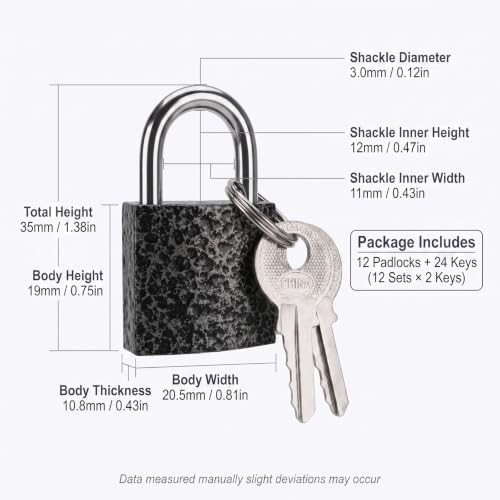 12 Pcs Mini Suitcase Locks with Different Keys Small Keyed Padlocks（Black） - color: Black, size: 20MM-12PCS