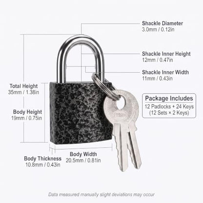 12 Pcs Mini Suitcase Locks with Different Keys Small Keyed Padlocks（Black） - color: Black, size: 20MM-12PCS