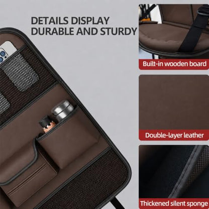 2 Pack Leather Car Backseat Organizer with Foldable Table Tray, Universal Car Seat Back Protector Kick Mat with Touchscreen Tablet Holder, Storage Pockets, Cup Holders & Tissue Holder, Brown - color: Brown