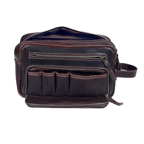 CREATIVE LEATHER ART Leather Dopp Kit for Men, Vintage Brown Toiletry Bag, Shaving Travel Organizer Pouch