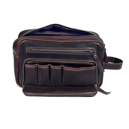 CREATIVE LEATHER ART Leather Dopp Kit for Men, Vintage Brown Toiletry Bag, Shaving Travel Organizer Pouch