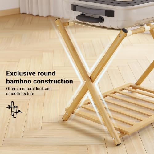 Fully Assembled Foldable Bamboo Luggage Rack for Guest Room - color: Natural-Rounded Bamboo, size: 2 Pack