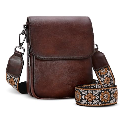 HESHE Small Leather Crossbody Bag for Women RFID Phone Purse with Card Slot - color: Coffee