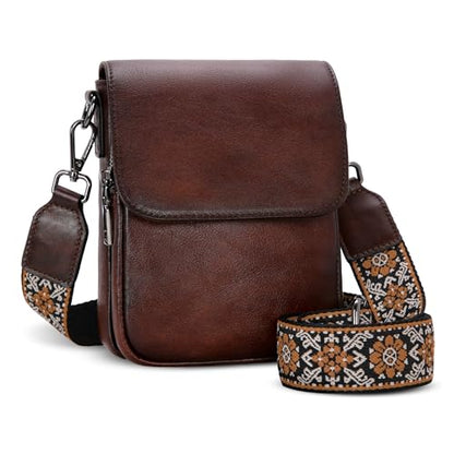 HESHE Small Leather Crossbody Bag for Women RFID Phone Purse with Card Slot - color: Coffee