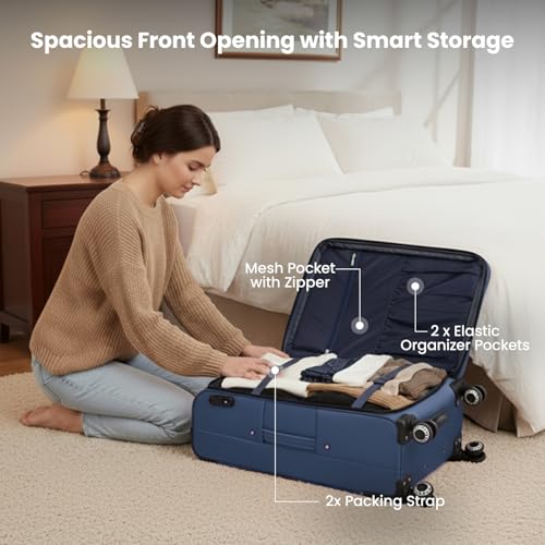 Softside Suitcase Sets 2 Piece(20/30in) w/Front Open Pocket - color: Blue, size: 2-Piece Set (20"/30'')