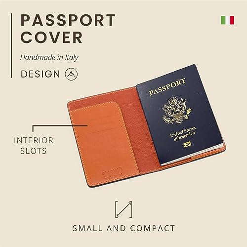 Maruse Italian Leather Passport Cover for Men and Women, Handmade in Italy - color: Orange