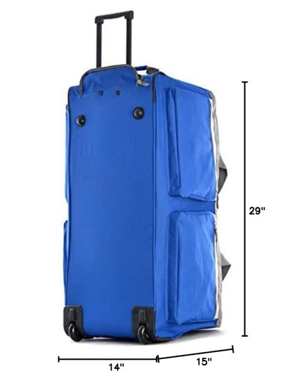 Olympia U.S.A. 29 inch Jumbo Size 8 Pockets Wheeled Rolling Duffel Bag Water Resistant Luggage Lightweight Travel Suitcase with Retractable Handle - color: Royal Blue, size: 29 inch