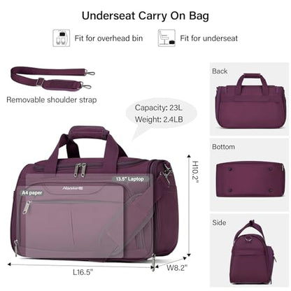 Hanke Small Underseat Carry On Luggage Bags for Travel with 10 Pockets. - color: Purple, size: Underseat Carry-On
