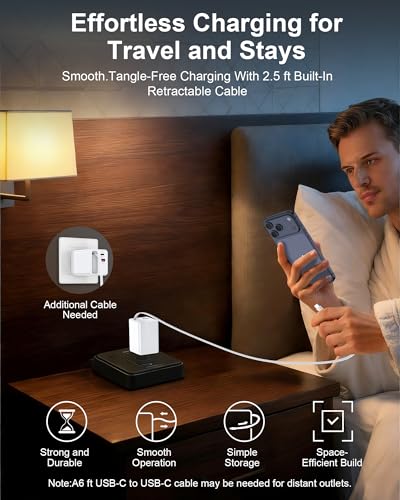 35w Retractable iPhone Wall Charger USB C, 3-in-1 Fast Charging Bloc | Built-In Retractable Cable, Usb-C & Usb-A Multi Ports, Foldable Plug Travel Ac Power Adapter For Apple 17e 17 Pro 16e 16 15 - color: Retractable Wall Charger-White