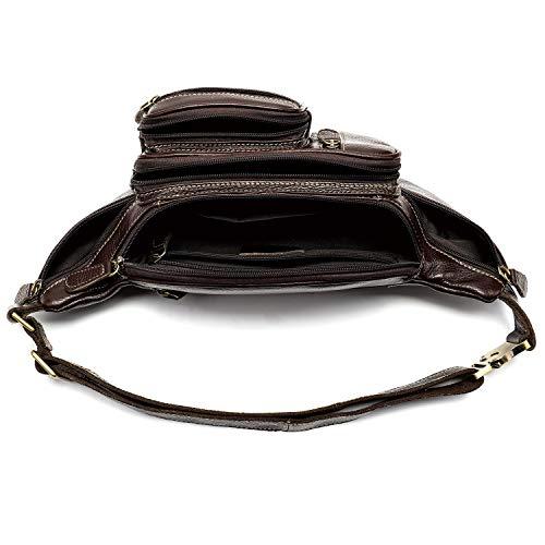 Genuine Leather Fanny Pack large capacity Crossbody Waist Bag with Zipper phone Pockets coffee - color: Coffee