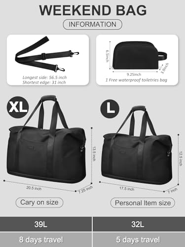 Capolo Expandable Travel Duffle Bag Weekender Overnight Bags for Women Men - color: Black, size: X-Large