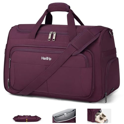 HanTrip 21 Inch Carry On Duffel Bag Foldable Overnight Tote Bags, Purple - color: Purple, size: Carry-on 21.5-Inch