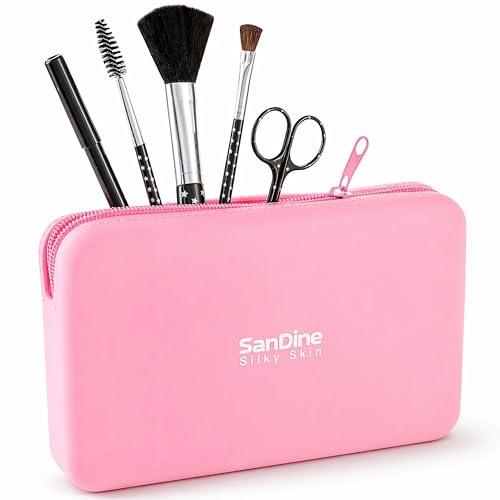 Silicone Makeup Bag – Makeup Brush Holder – Waterproof Cosmetic Pouch for Women – Soft Silicone Travel Toiletry Organizer – Compact Makeup Bag Case by Sandine (Pink) - color: Pink