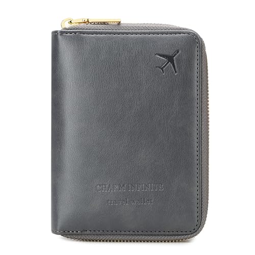 Passport Holder Covers Case with Safe Zipper Closure, RFID Blocking PU Leather Waterproof Travel Wallet for Women Men(Grey) - color: Grey