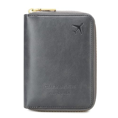 Passport Holder Covers Case with Safe Zipper Closure, RFID Blocking PU Leather Waterproof Travel Wallet for Women Men(Grey) - color: Grey