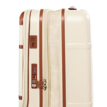 Bric's Bellagio 3.0 Spinner Trunk - Airline Approved Luxury Hardshell Carry On Luggage with Large Wheels, Telescopic Handle, Leather Detailing - Expandable Rolling Suitcase - 21" With Pocket, Cream - color: Cream, size: Carry-on with front pocket