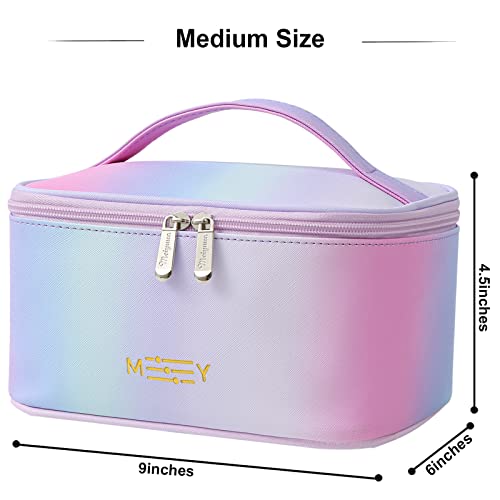 Gradient Travel Makeup Bag for Women, PU Leather Cosmetic Bag, Rainbow Pink - color: RAINBOW PINK
