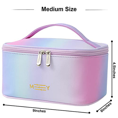 Gradient Travel Makeup Bag for Women, PU Leather Cosmetic Bag, Rainbow Pink - color: RAINBOW PINK