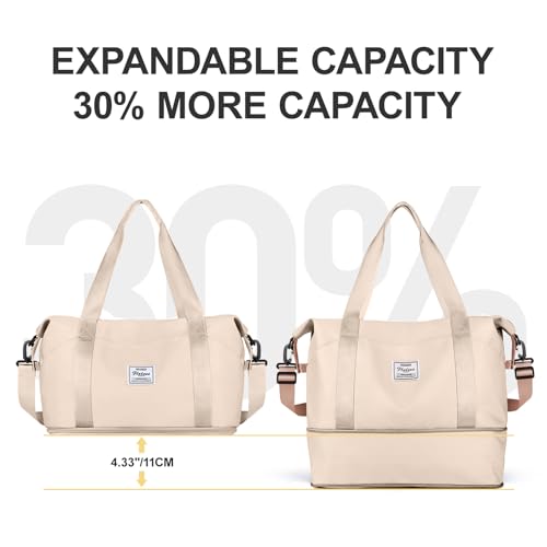 Travel Duffel Bag, Sports Tote Gym Bag, Shoulder Weekender Overnight Bag for Women - color: A1-beige-expandable, style: Large