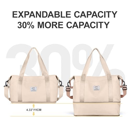 Travel Duffel Bag, Sports Tote Gym Bag, Shoulder Weekender Overnight Bag for Women - color: A1-beige-expandable, style: Large