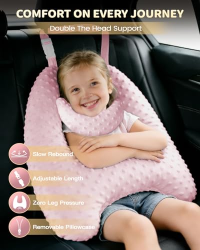 Memory Foam Kids Travel Pillow, Car Pillow for Kids, Velvet Dots, Pink - color: Pink