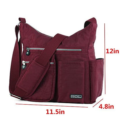 MHCNLL Women's Nylon Crossbody Purse, Anti-Theft RFID Lightweight - color: Red Wine