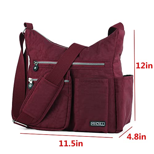 MHCNLL Women's Nylon Crossbody Purse, Anti-Theft RFID Lightweight - color: Red Wine