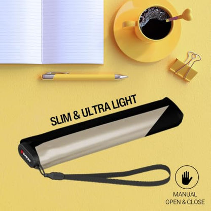 Knirps US.050 Ultra Light Pocket Size Manual Rain Umbrella with Carrying Case - color: Metallic with Black Heat Shield