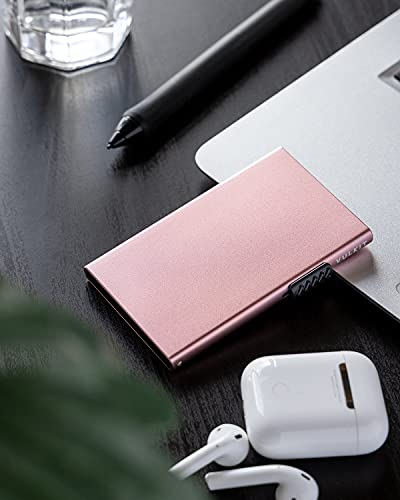 VULKIT Minimalist Credit Card Holder Pop Up Cards RFID Protection Slim Metal Wallet - color: Rose Gold