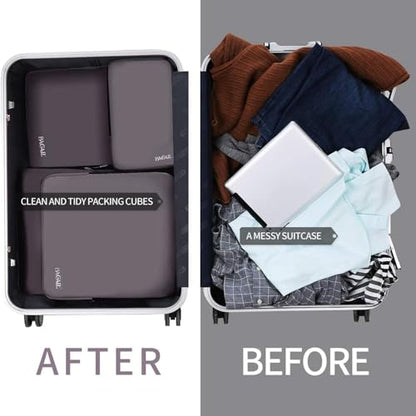 BAGAIL 4 Set/6 Set/8 Set Compression Packing Cubes Travel Accessories Expandable Packing Organizers (Cloth Pattern, 4-Dark Greyish) - color: 4-Dark Greyish, style: Cloth Pattern