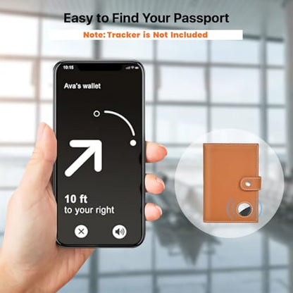 Genuine Leather Slim Passport Holder with RFID &Tracker Slot (Brown) - color: Brown
