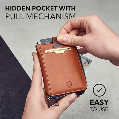 Vaultskin NOTTING HILL Slim Leather Zip Around Wallet, RFID (Cognac) - color: Cognac
