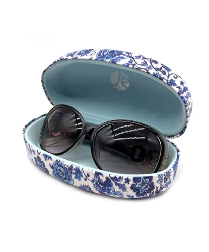 JAVOedge Style Eyeglass & Sunglasses Case - Extra Large Hard Shell Protective Case with Cleaning Cloth - color: Porcelain Bloom