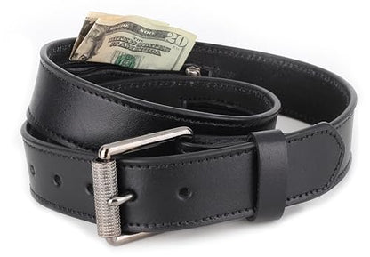 F&L CLASSIC Men’s Money Full Grain leather Belt, Hidden zipper Pocket, - color: Classic Black, size: 46 (Fits Waist 44"-45")