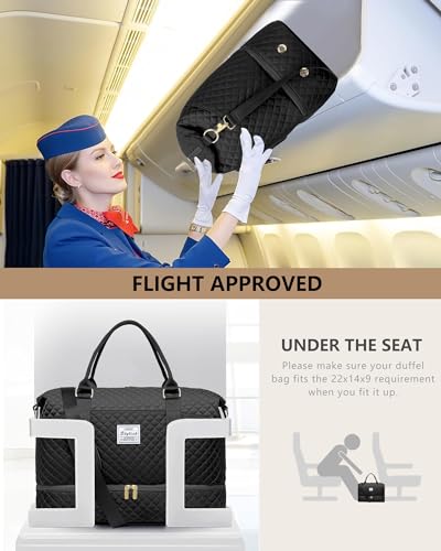Travel Weekender Duffle Bag for Women: Overnight Bags with Shoe Compartment - color: 1-Black, size: X-Large