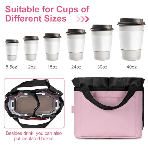 Luggage Cup Holder - Multifunctional Travel Caddy - Fits Suitcase Handles, Also, as a Stroller & Automotive Cup Holder - Pink - color: Pink
