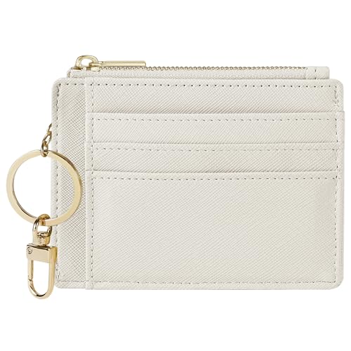 Sodsay Card Case Slim Front Pocket Wallet for Women Credit Card Holder with Keychain | Slim, Credit Card Holder, Front Pocket, with Keychain - color: CH White